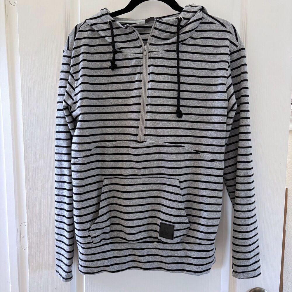 Ampersand Black and Grey Striped Hoodie XL